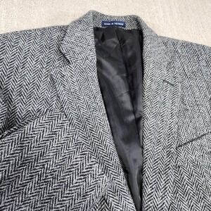 Harris Tweed Blazer Men 40 R Herringbone Heavy Wool Black White Sport Coat